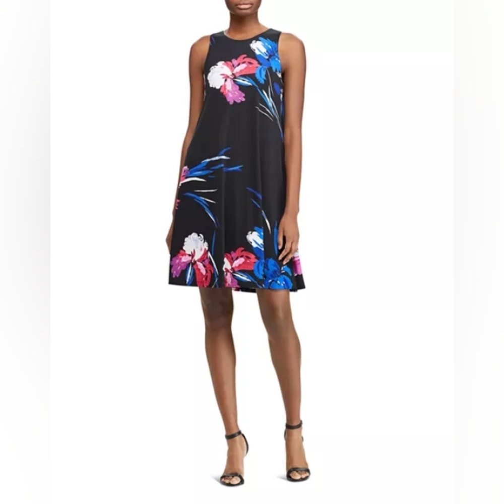 Lauren Ralph Lauren Black Floral Swing Dress Size 10